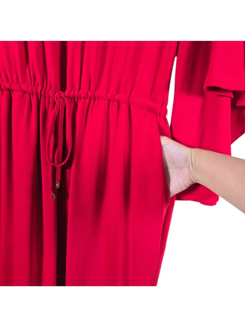 Ralph Lauren LRL Womens Red Drawstring V-Neck Wide Flare Sleeves Jumpsuit Size 8 - Picture 9 of 12